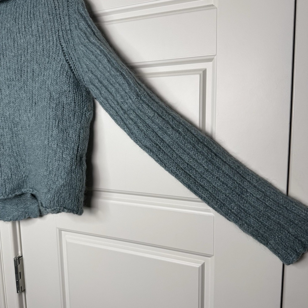 Margaret O'Leary Mohair Blend Cardigan Sweater Womens Medium Blue Abalone Button - Picture 4 of 9